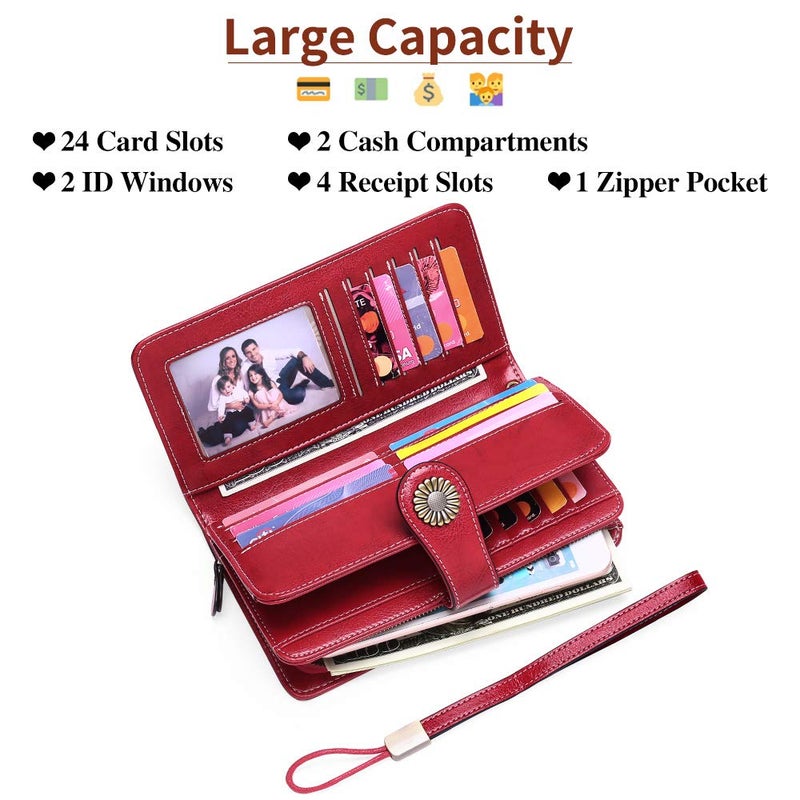 SENDEFN Wallets for Women Leather Credit Card Holder with RFID Blocking Large Capacity Wristlet - Image 2